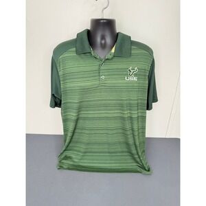 Champion USF South Florida Bulls Mens Large Green Striped Performance Polo Shirt